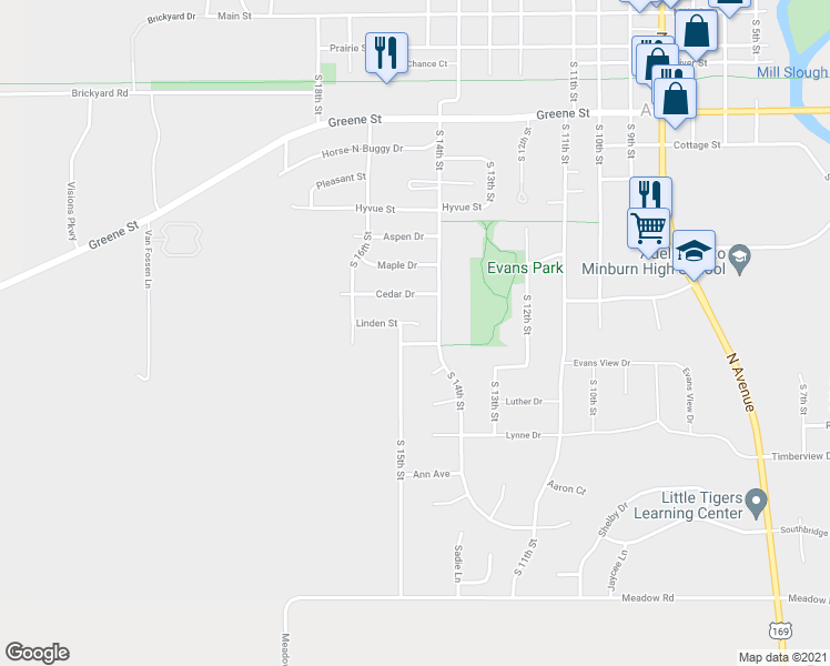 map of restaurants, bars, coffee shops, grocery stores, and more near 1411 Linden Street in Adel