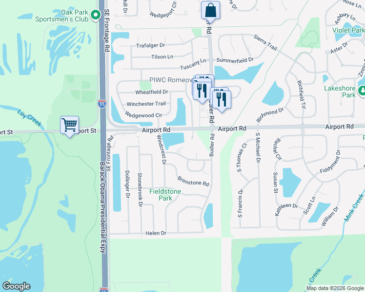 map of restaurants, bars, coffee shops, grocery stores, and more near 1966 West Cobblestone Road in Romeoville