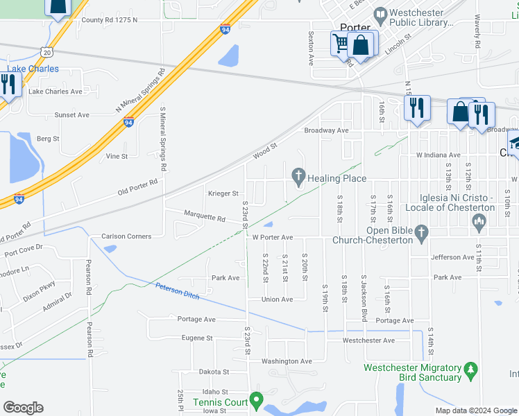 map of restaurants, bars, coffee shops, grocery stores, and more near 2205 West Lincoln Avenue in Chesterton