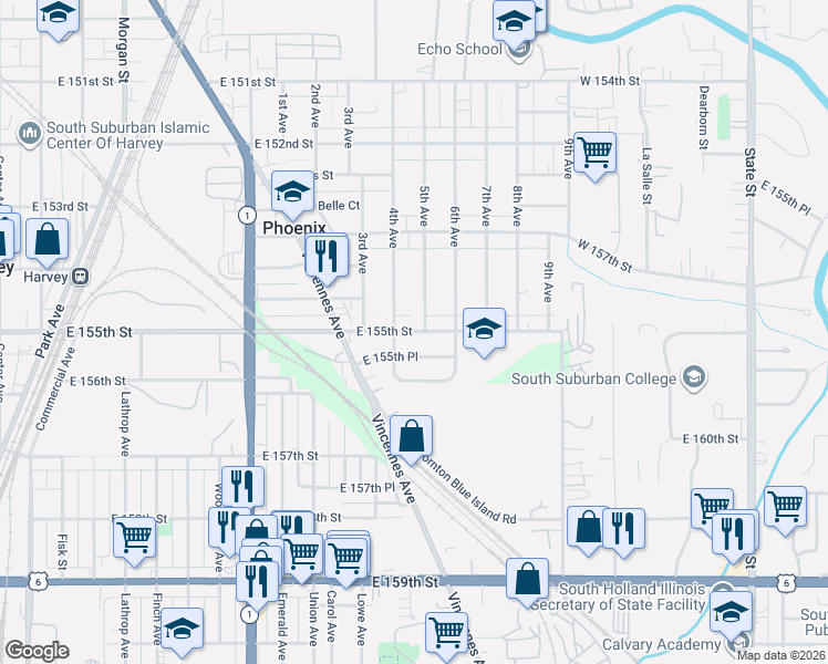 map of restaurants, bars, coffee shops, grocery stores, and more near 716 East 155th Street in Phoenix