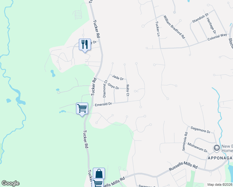 map of restaurants, bars, coffee shops, grocery stores, and more near 10 Topaz Lane in Dartmouth