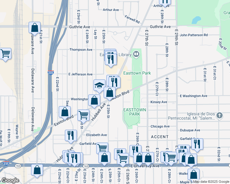 map of restaurants, bars, coffee shops, grocery stores, and more near 2540 Hubbell Avenue in Des Moines