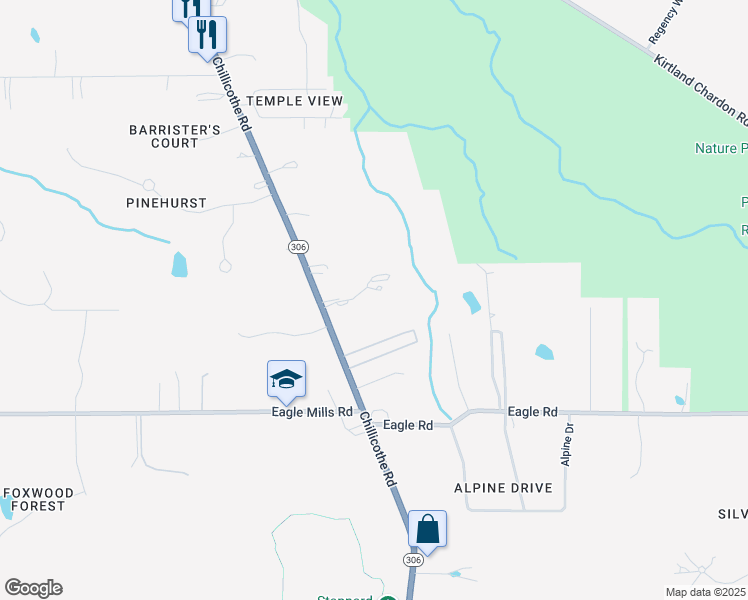 map of restaurants, bars, coffee shops, grocery stores, and more near 9685 Chillicothe Road in Kirtland