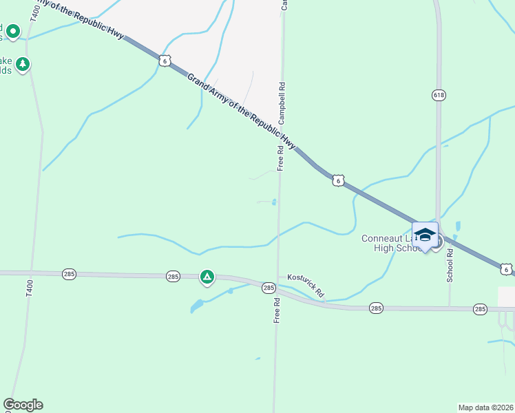 map of restaurants, bars, coffee shops, grocery stores, and more near 61032 Free Road in Conneaut Lake