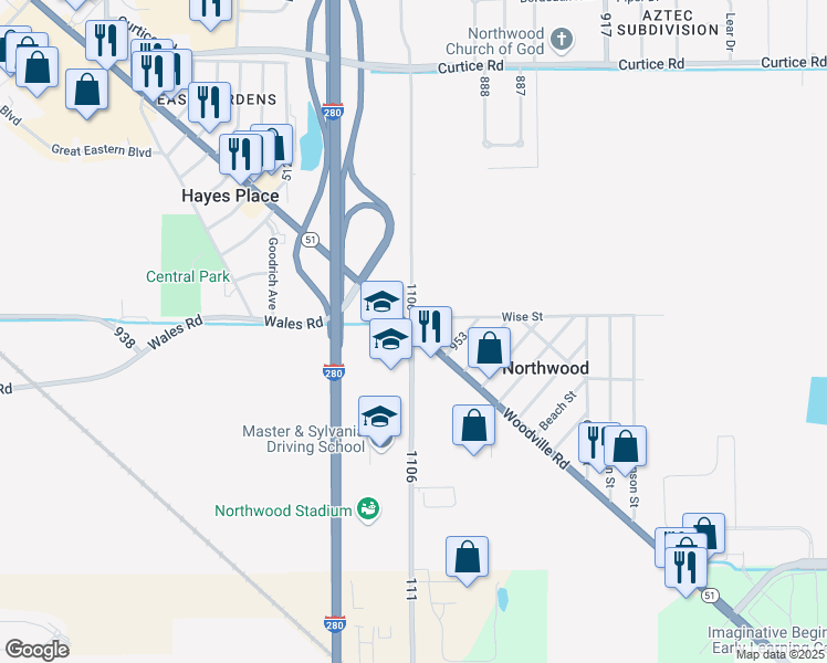 map of restaurants, bars, coffee shops, grocery stores, and more near 512 Lemoyne Road in Northwood