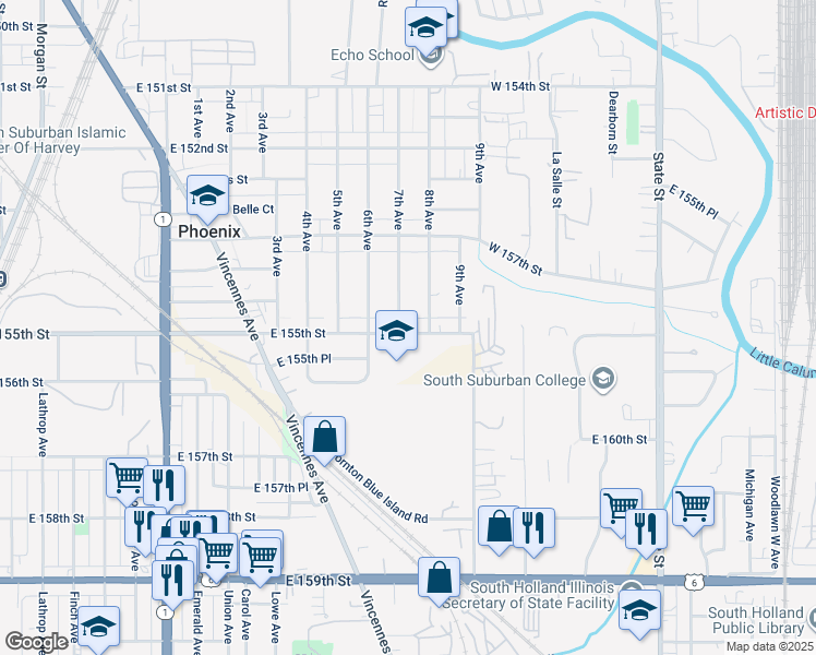 map of restaurants, bars, coffee shops, grocery stores, and more near 826 East 155th Street in Phoenix