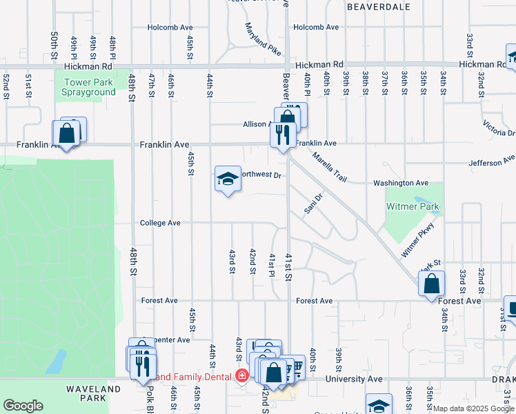 map of restaurants, bars, coffee shops, grocery stores, and more near 4206 Leonard Place in Des Moines