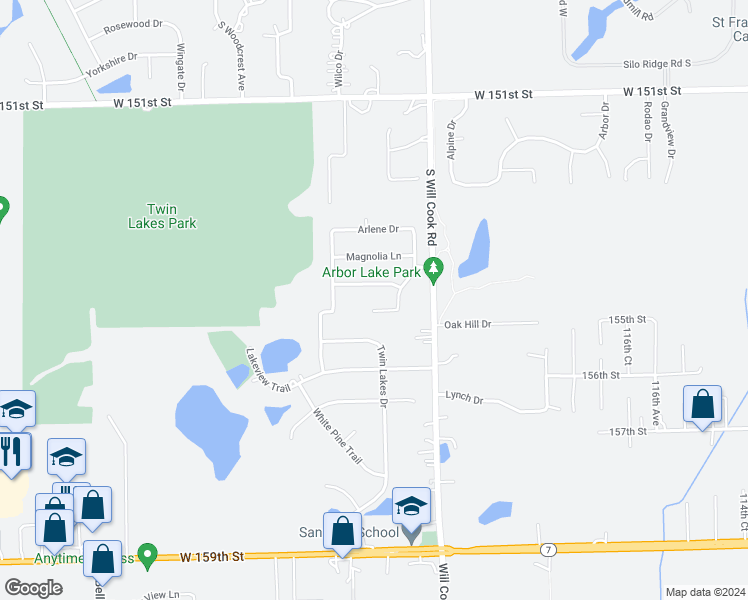 map of restaurants, bars, coffee shops, grocery stores, and more near 12108 Graceland Court in Lockport