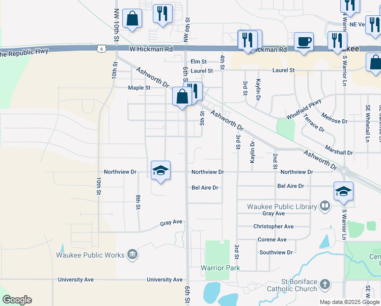 map of restaurants, bars, coffee shops, grocery stores, and more near 645 6th St in Waukee