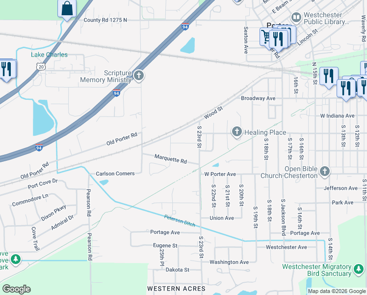 map of restaurants, bars, coffee shops, grocery stores, and more near 501-515 Krieger St in Porter