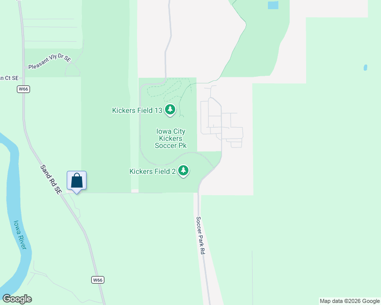 map of restaurants, bars, coffee shops, grocery stores, and more near Soccer Site Access Road in Iowa City