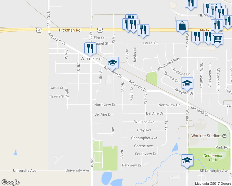 map of restaurants, bars, coffee shops, grocery stores, and more near 655 4th Street in Waukee
