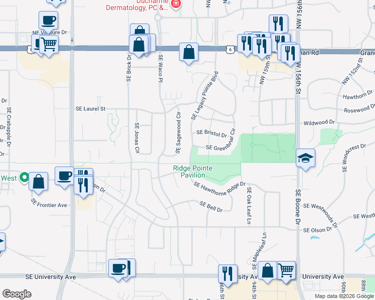 map of restaurants, bars, coffee shops, grocery stores, and more near 540 SE Legacy Pointe Blvd in Waukee