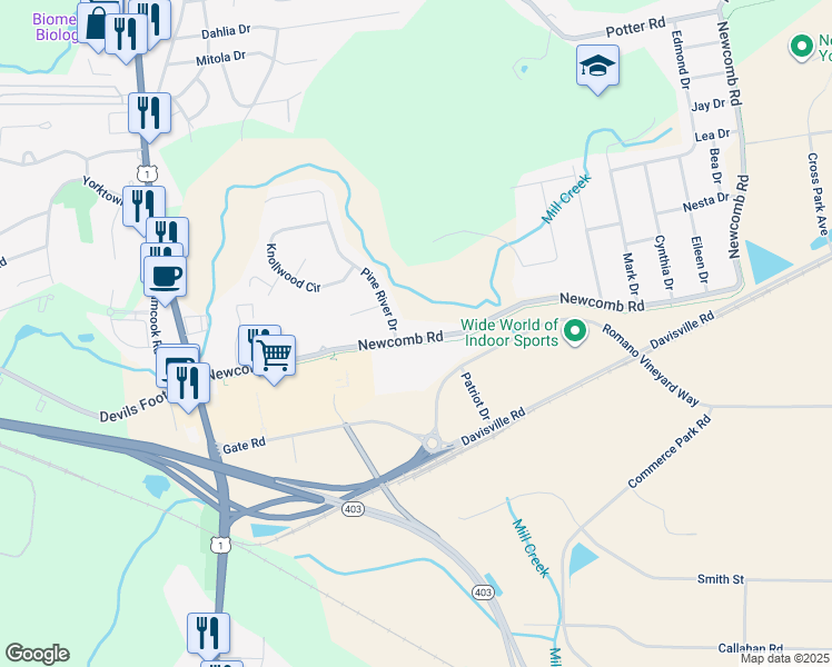 map of restaurants, bars, coffee shops, grocery stores, and more near 300 Newcomb Road in North Kingstown