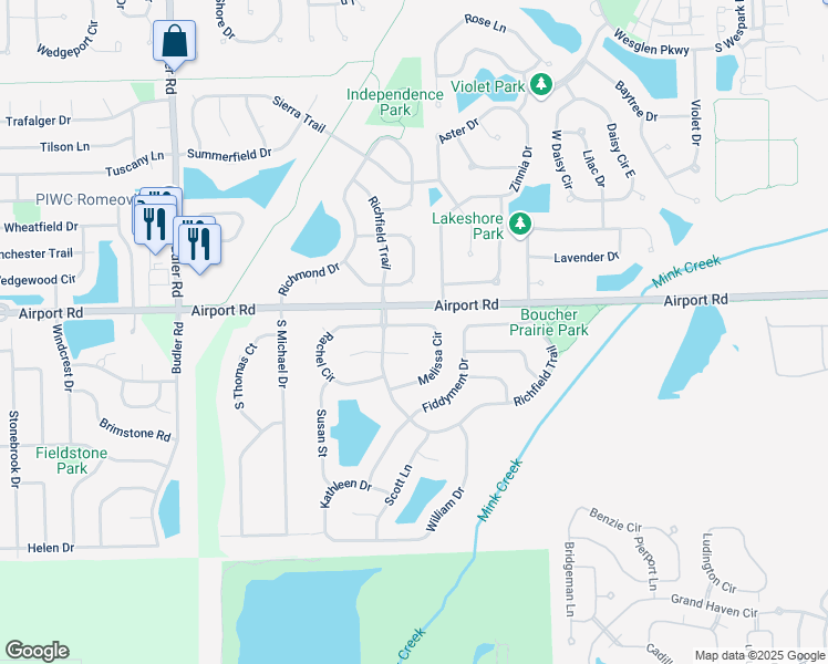 map of restaurants, bars, coffee shops, grocery stores, and more near 408 Melissa Circle in Romeoville
