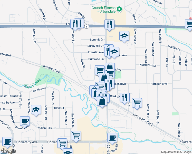 map of restaurants, bars, coffee shops, grocery stores, and more near 1833 Northwest 87th Place in Clive