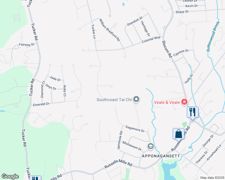map of restaurants, bars, coffee shops, grocery stores, and more near 6 John Rolfe Drive in Dartmouth