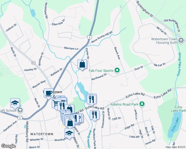 map of restaurants, bars, coffee shops, grocery stores, and more near 137 Porter St in Watertown