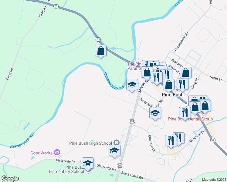 map of restaurants, bars, coffee shops, grocery stores, and more near 36-38 Edmunds Lane in Pine Bush