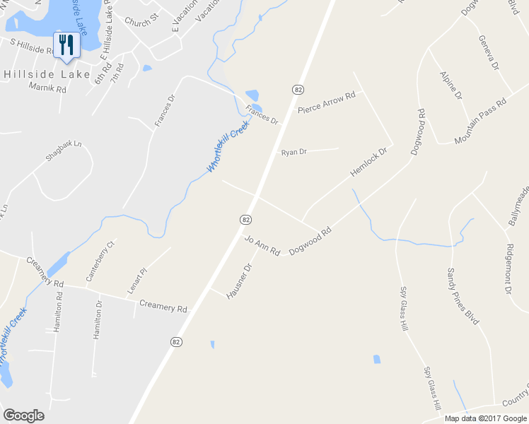 map of restaurants, bars, coffee shops, grocery stores, and more near 104 Oakridge Rd in Hopewell Junction