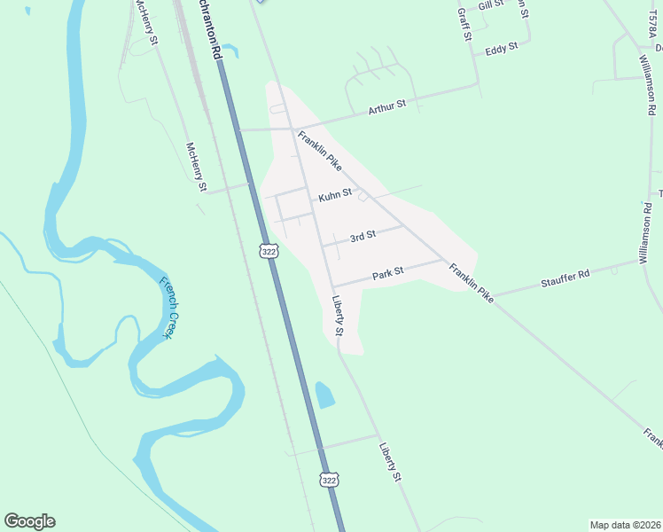 map of restaurants, bars, coffee shops, grocery stores, and more near 10280-10376 Liberty Street Extension in Meadville