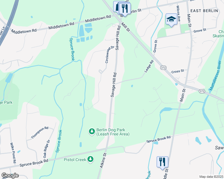 map of restaurants, bars, coffee shops, grocery stores, and more near 276 Savage Hill Road in Berlin