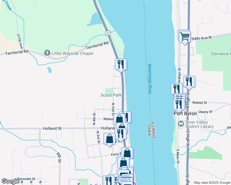 map of restaurants, bars, coffee shops, grocery stores, and more near 929 North 2nd Street in Le Claire