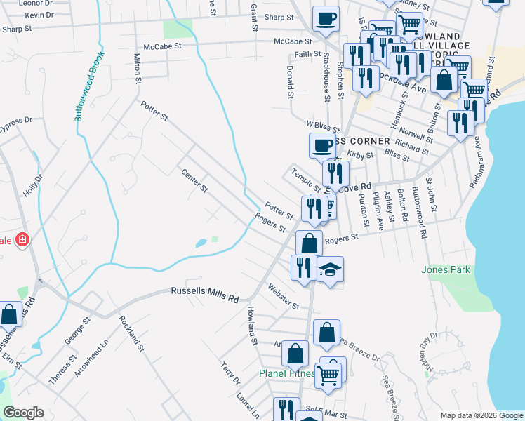 map of restaurants, bars, coffee shops, grocery stores, and more near 151 Rogers Street in Dartmouth