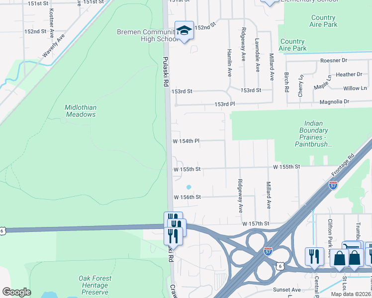map of restaurants, bars, coffee shops, grocery stores, and more near 3915 W 154th St in Markham