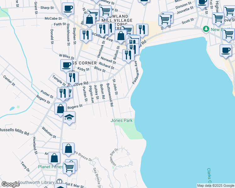 map of restaurants, bars, coffee shops, grocery stores, and more near 28 Saint John Street in Dartmouth