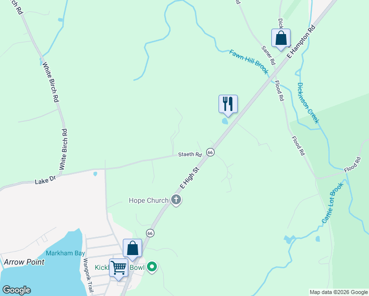 map of restaurants, bars, coffee shops, grocery stores, and more near 10 Staeth Road in East Hampton
