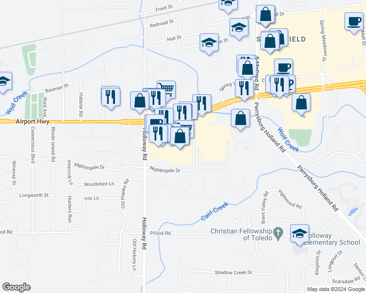 map of restaurants, bars, coffee shops, grocery stores, and more near 7041 Orchard Centre Drive in Holland