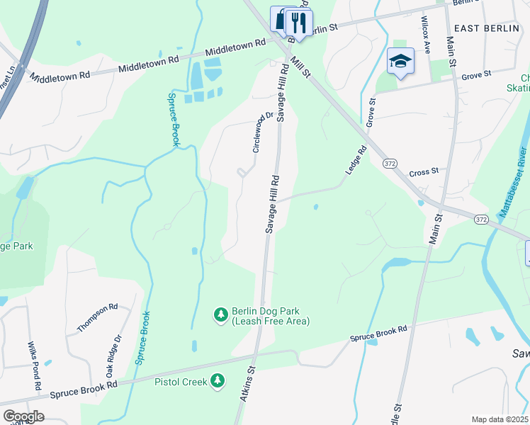map of restaurants, bars, coffee shops, grocery stores, and more near 276 Savage Hill Road in Berlin