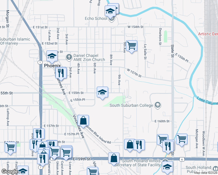 map of restaurants, bars, coffee shops, grocery stores, and more near 826 East 155th Street in Phoenix