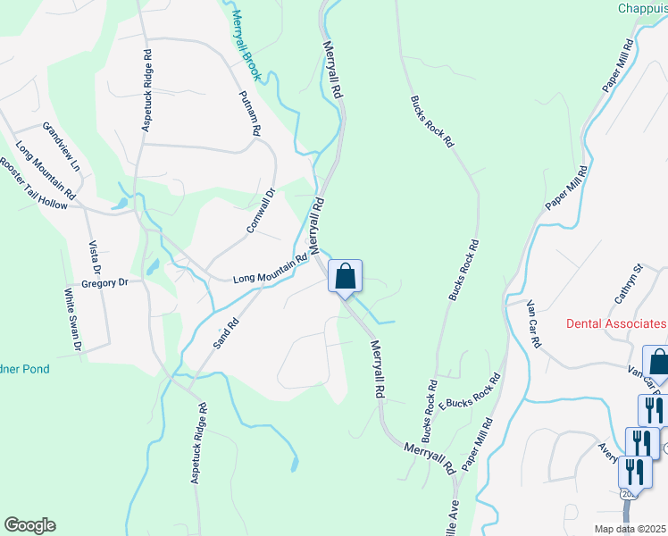 map of restaurants, bars, coffee shops, grocery stores, and more near 56 Merryall Road in New Milford