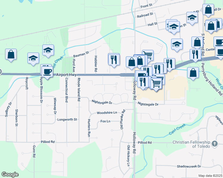 map of restaurants, bars, coffee shops, grocery stores, and more near 7327 International Drive in Holland