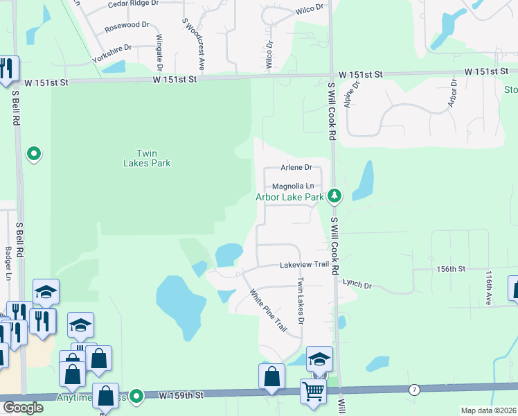 map of restaurants, bars, coffee shops, grocery stores, and more near 12143 Joan Marie Drive in Lockport