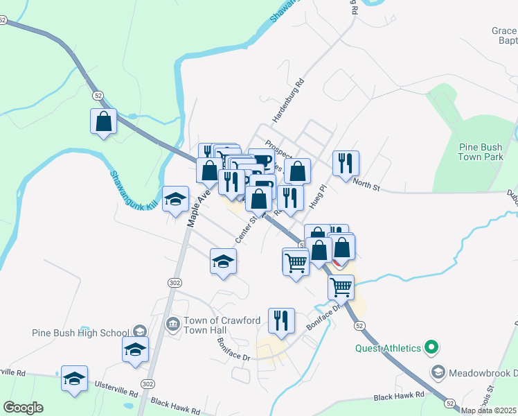 map of restaurants, bars, coffee shops, grocery stores, and more near 40 Main Street in Pine Bush