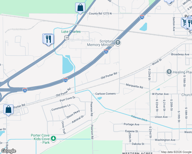 map of restaurants, bars, coffee shops, grocery stores, and more near 200-402 Old Porter Road in Porter