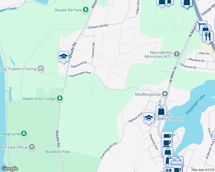 map of restaurants, bars, coffee shops, grocery stores, and more near 81 Delavergne Avenue in Wappingers Falls