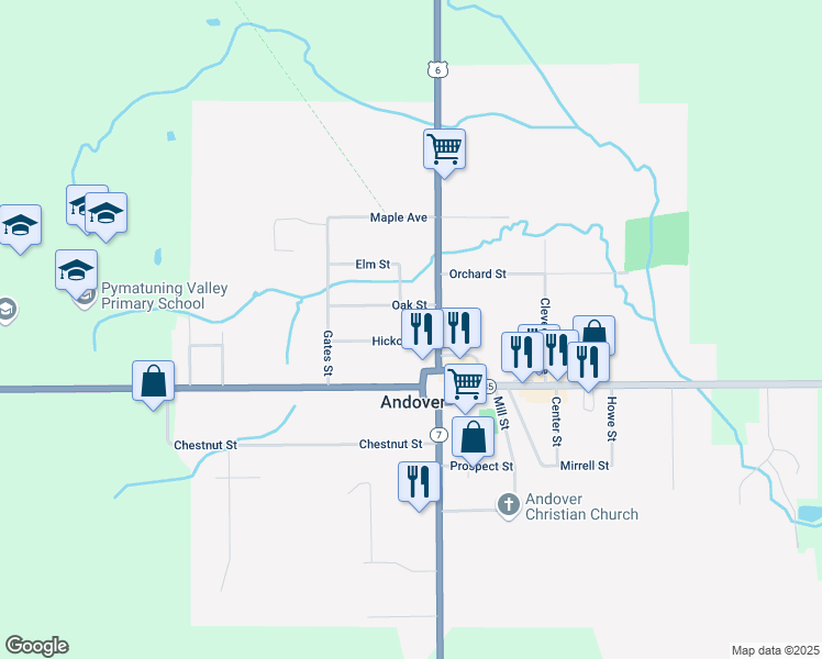 map of restaurants, bars, coffee shops, grocery stores, and more near 125 Hickory Street in Andover