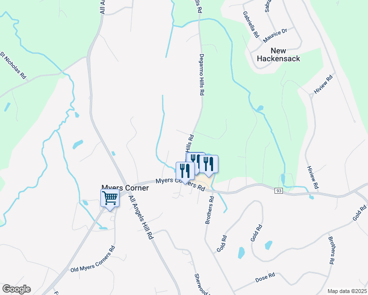 map of restaurants, bars, coffee shops, grocery stores, and more near 13 Degarmo Hills Road in Wappingers Falls