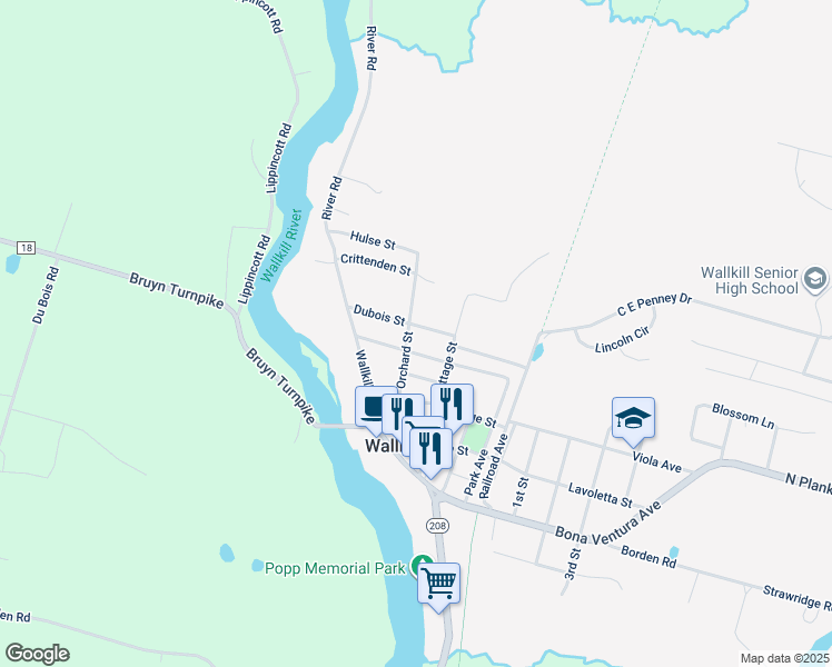 map of restaurants, bars, coffee shops, grocery stores, and more near 32 Orchard Street in Wallkill