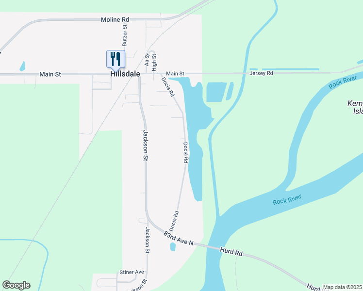 map of restaurants, bars, coffee shops, grocery stores, and more near 424 Docia Street in Hillsdale