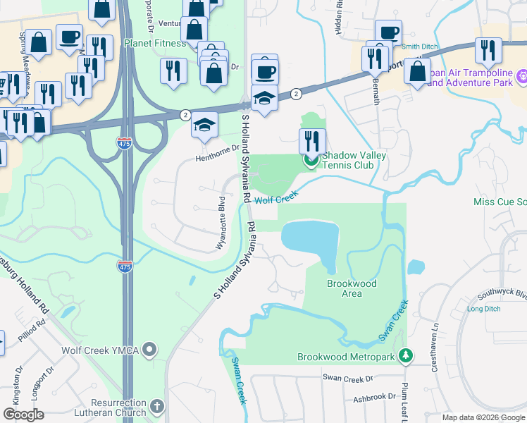 map of restaurants, bars, coffee shops, grocery stores, and more near 1801-1825 South Holland Sylvania Road in Maumee
