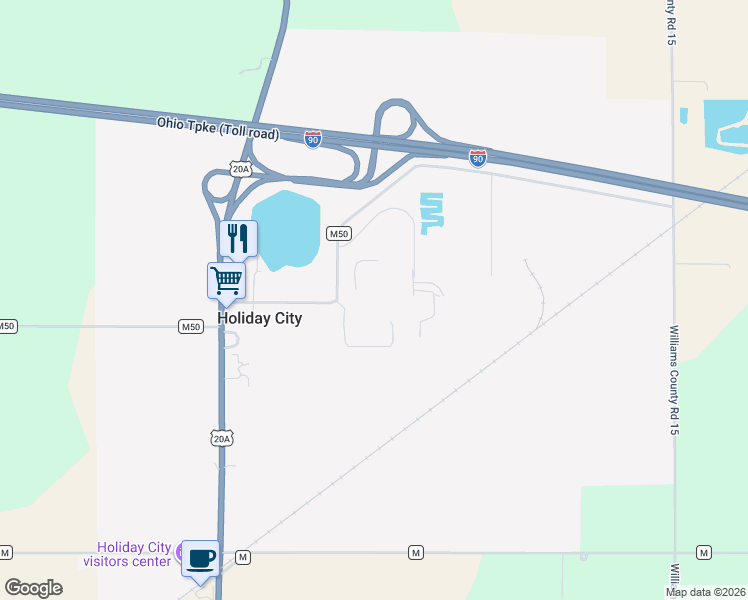 map of restaurants, bars, coffee shops, grocery stores, and more near 14212 County Road M-50 in Holiday City