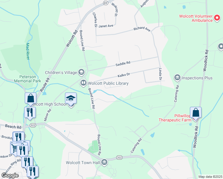 map of restaurants, bars, coffee shops, grocery stores, and more near 24 Deer Run Drive in Wolcott