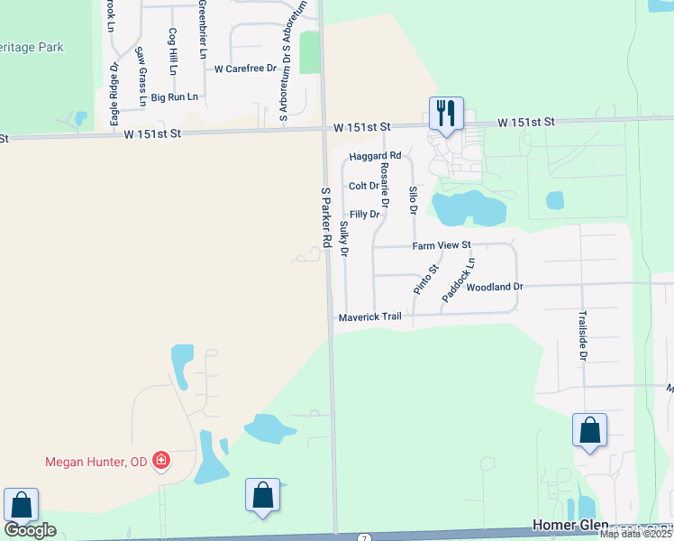 map of restaurants, bars, coffee shops, grocery stores, and more near 15402 Sulky Drive in Homer Glen