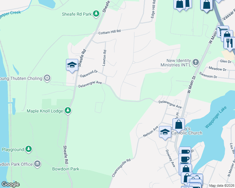 map of restaurants, bars, coffee shops, grocery stores, and more near 90-126 Delavergne Avenue in Wappingers Falls