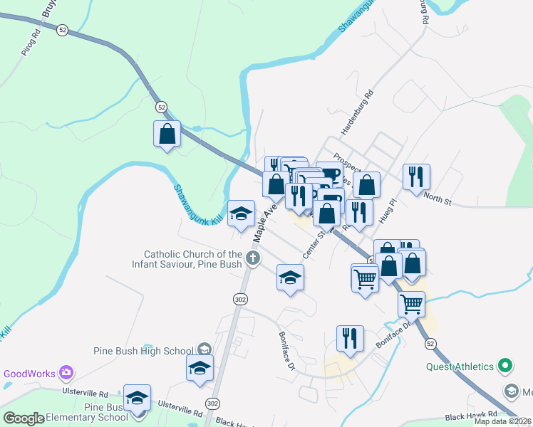 map of restaurants, bars, coffee shops, grocery stores, and more near 84 Maple Avenue in Pine Bush